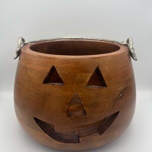 Wooden Pumpkin Carved Basket